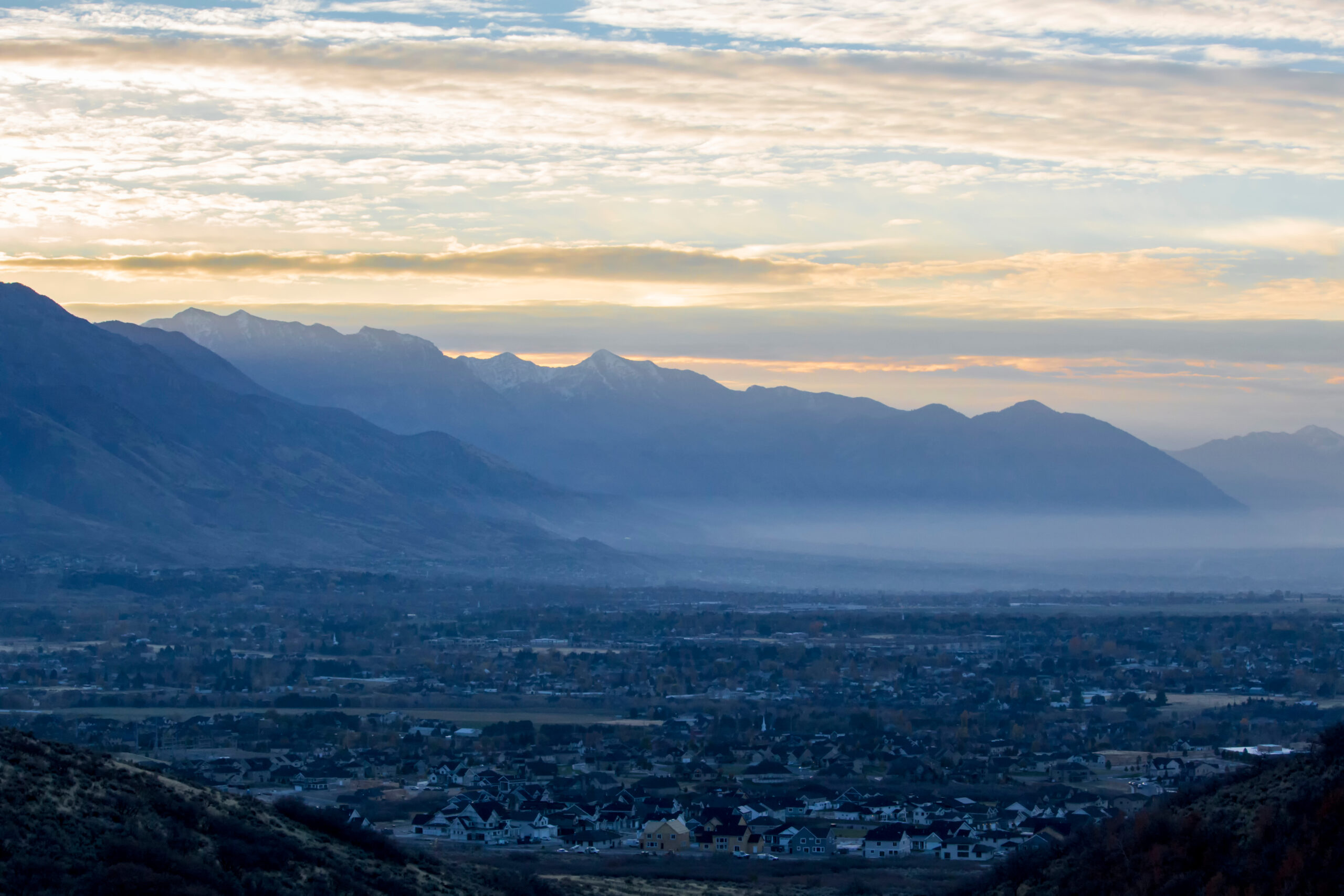 Photograph of Utah County, Utah, taken just before sunrise.